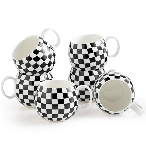 LAUCHUH coffee mug set 6 on table with checkered design, ideal for daily coffee
