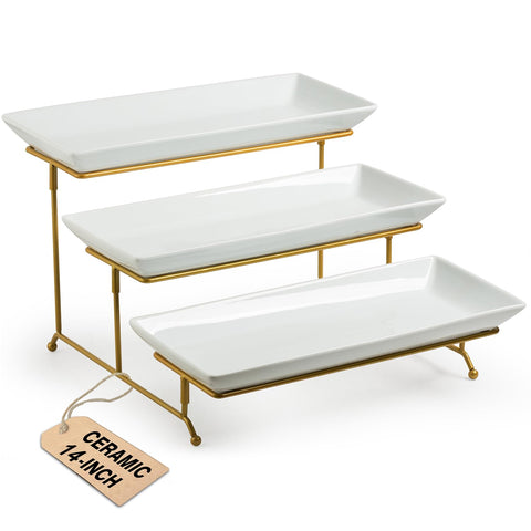 Lauchuh large 3-tier serving stand with porcelain platters for elegant fruit display