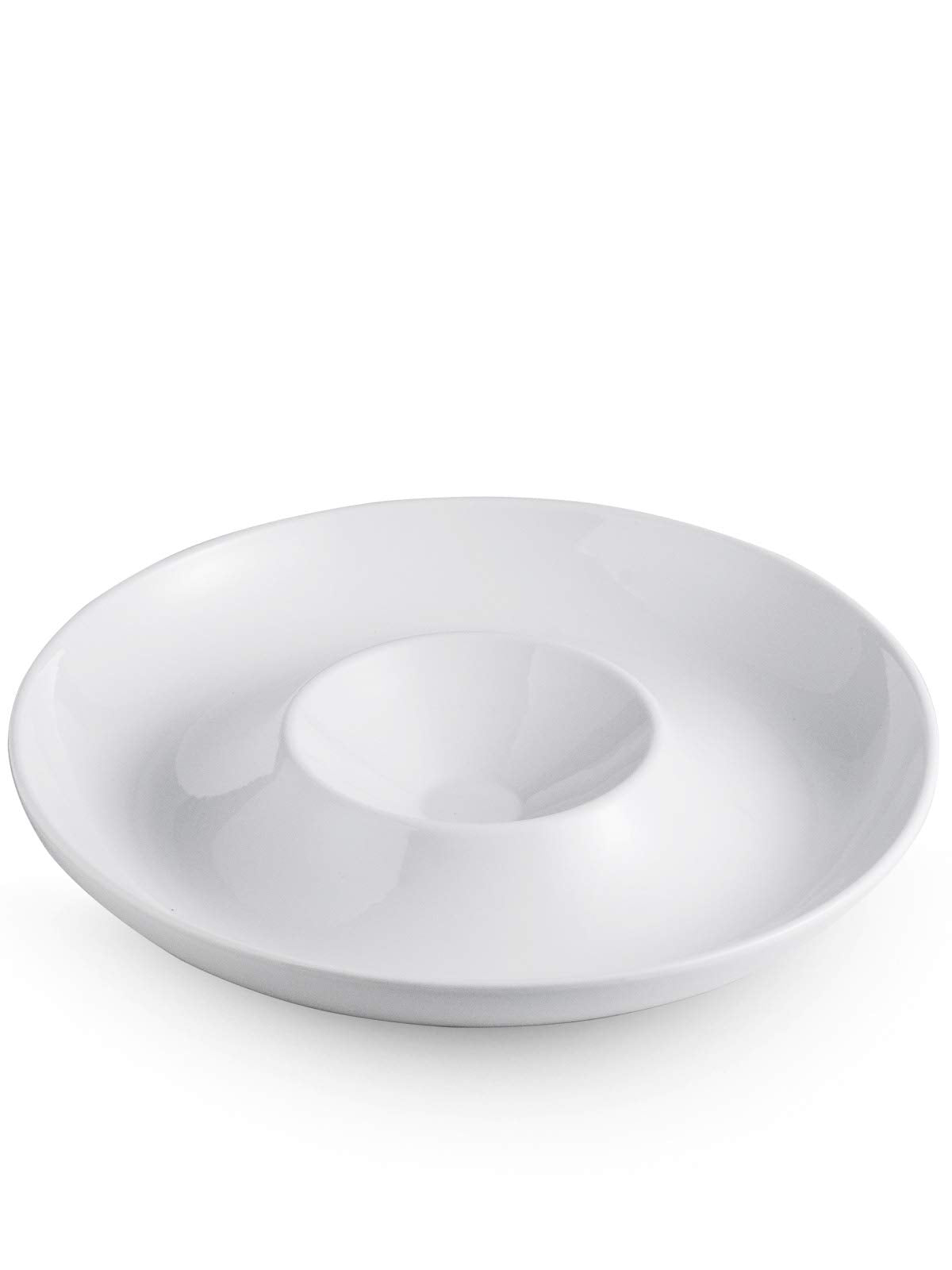 Lauchuh porcelain chip and dip set with divided sections for dips and snacks.