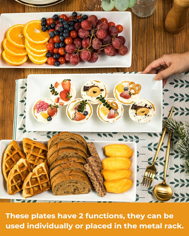 Lauchuh porcelain serving platters on a stand for clean presentation