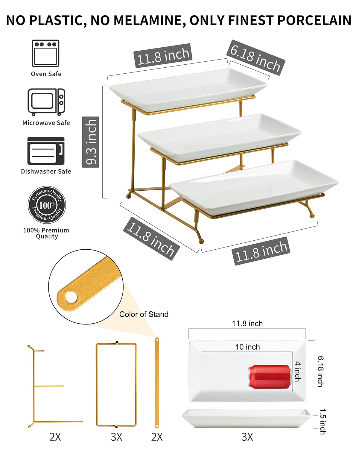 LAUCHUH porcelain tiered tray with collapsible rack, easy storage and versatile display