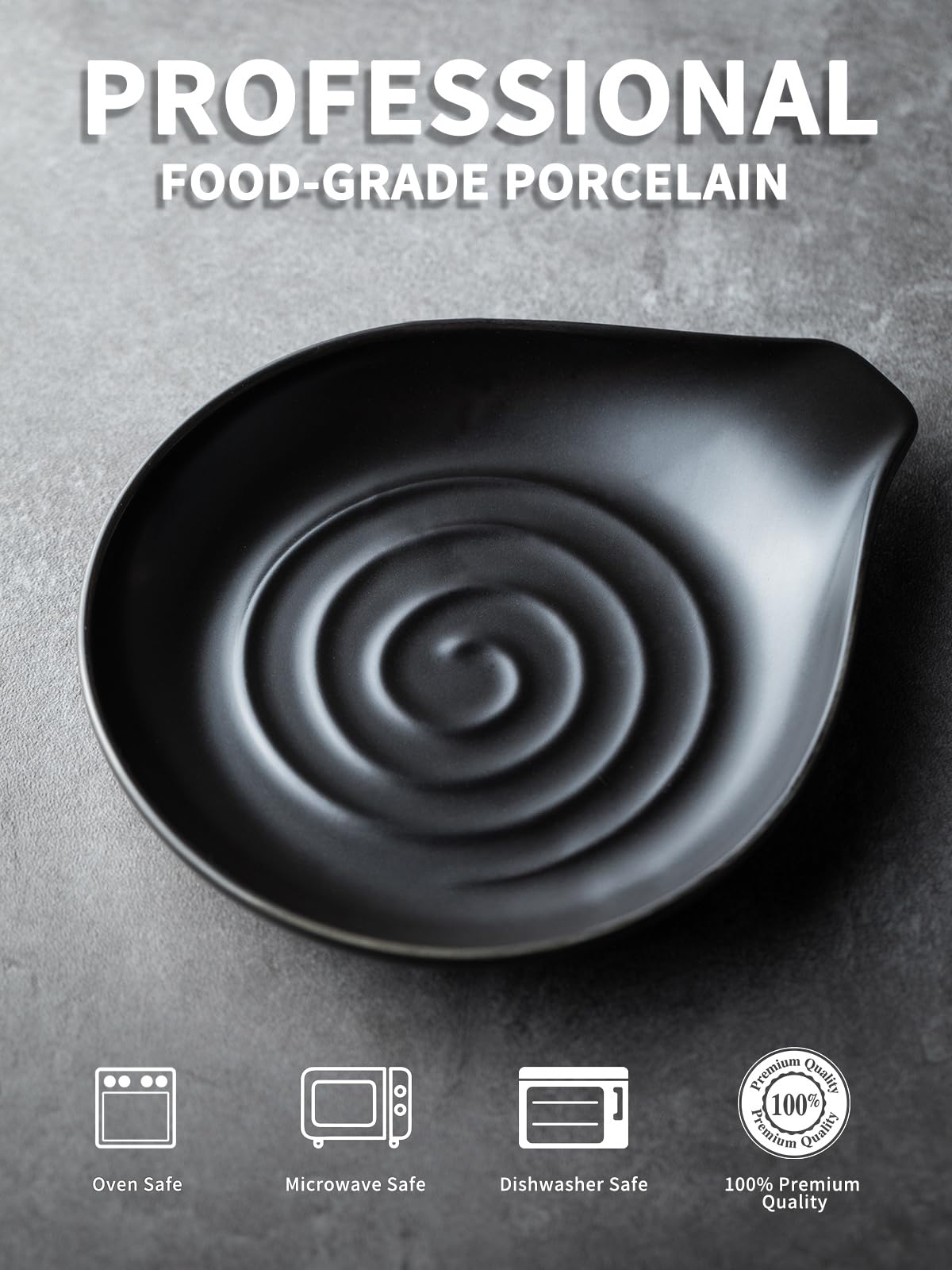 LAUCHUH spoon rest featuring center swirl motif for chic kitchen decor.