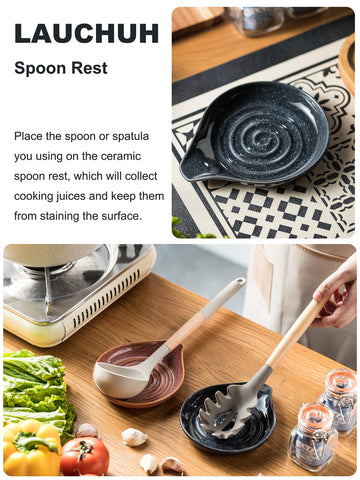 LAUCHUH ceramic spoon rest highlights large capacity for ladles, spatulas, spoons and tongs