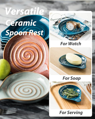 LAUCHUH farmhouse blue spoon rest enhances decor while keeping counters neat.