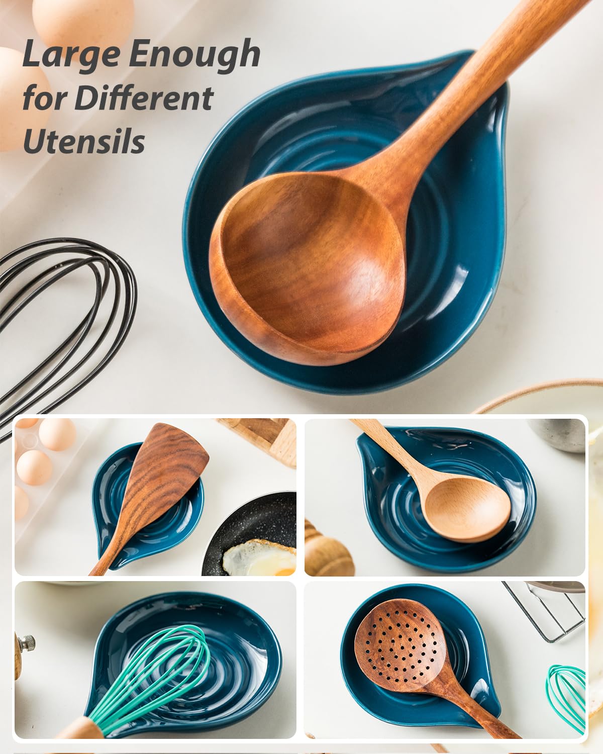 LAUCHUH blue spoon rest doubles as a dip bowl for sauces.