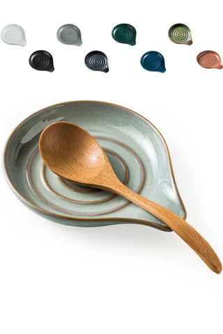 LAUCHUH spoon rest gray ceramic, top view, keeps counters clean during cooking