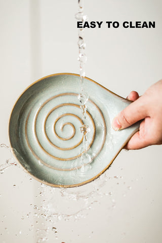 LAUCHUH spoon rest gray ceramic, elegant gift-ready kitchen accessory