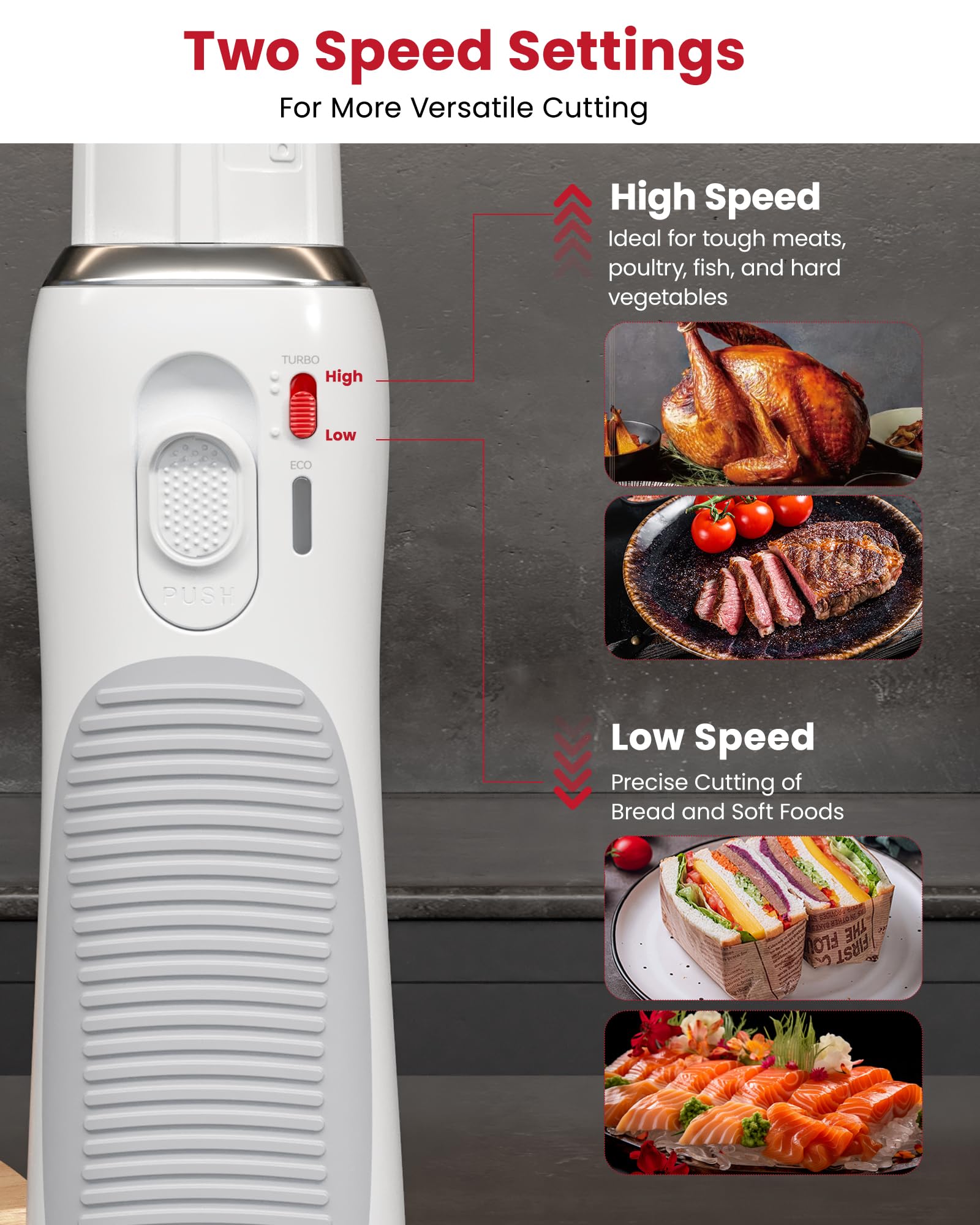 Laudlife electric knife slices meat with reduced effort.