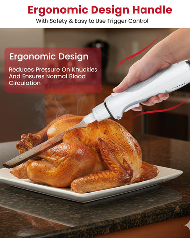 Laudlife cordless electric knife carves turkey with precise slices.