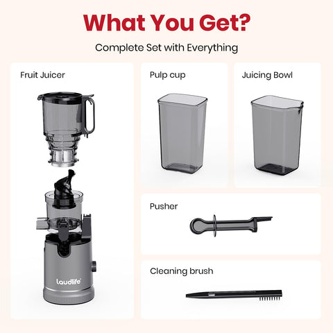 LAUDLIFE three-part easy-clean design speeds cleanup after juicing.