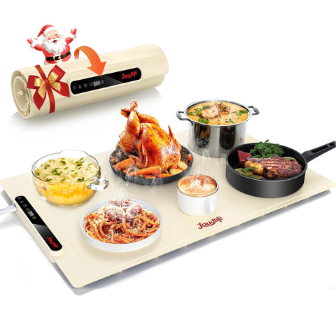 LAUDLIFE Food Warming Mat in beige keeps dishes warm at gatherings.