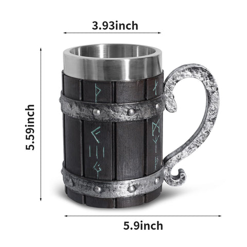 LAUGOKOBE Nordic Viking Rune Mug beverage-ready design suitable for coffee or beer.