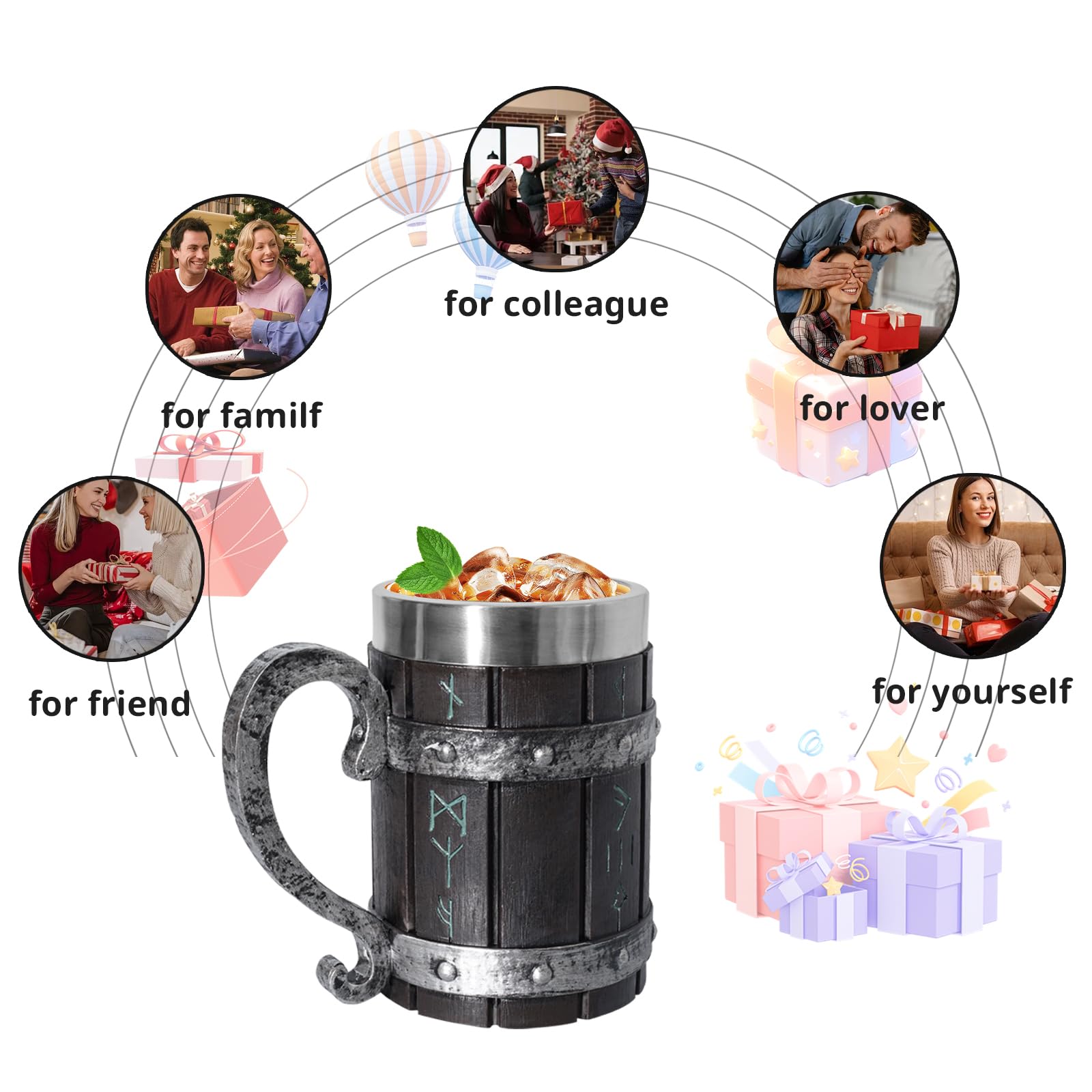 LAUGOKOBE Nordic Viking Rune Mug decorative display piece for desks or shelves.