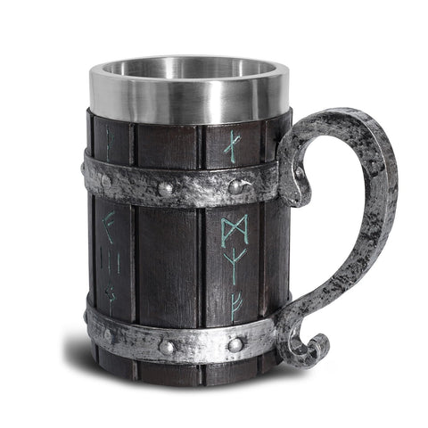 LAUGOKOBE Nordic Viking Rune Mug front view with bold runes, ideal for themed parties.