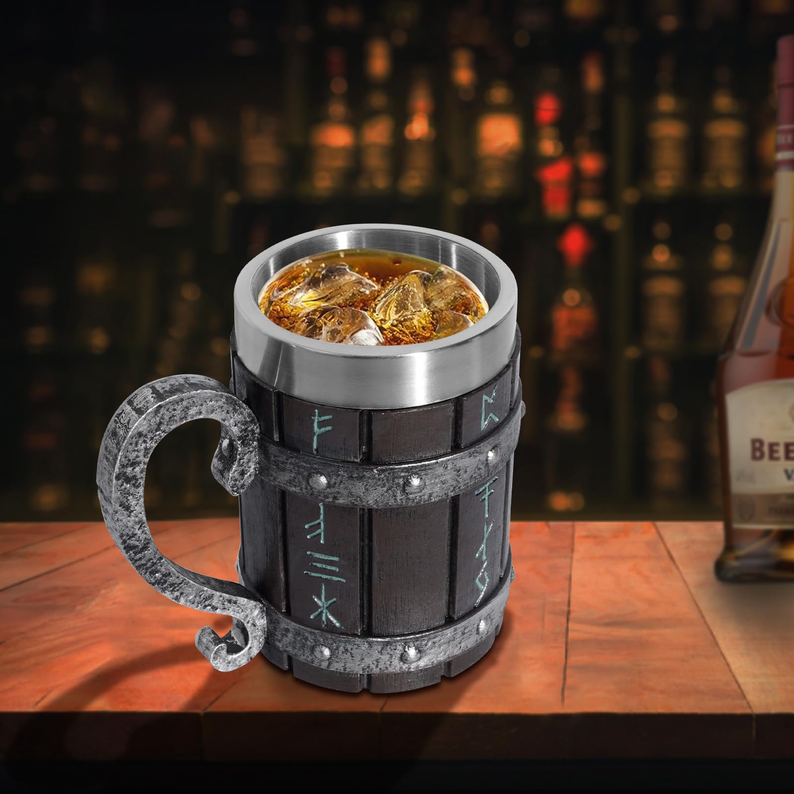 LAUGOKOBE Nordic Viking Rune Mug handle detail highlights ergonomic grip and authentic Norse aesthetics.