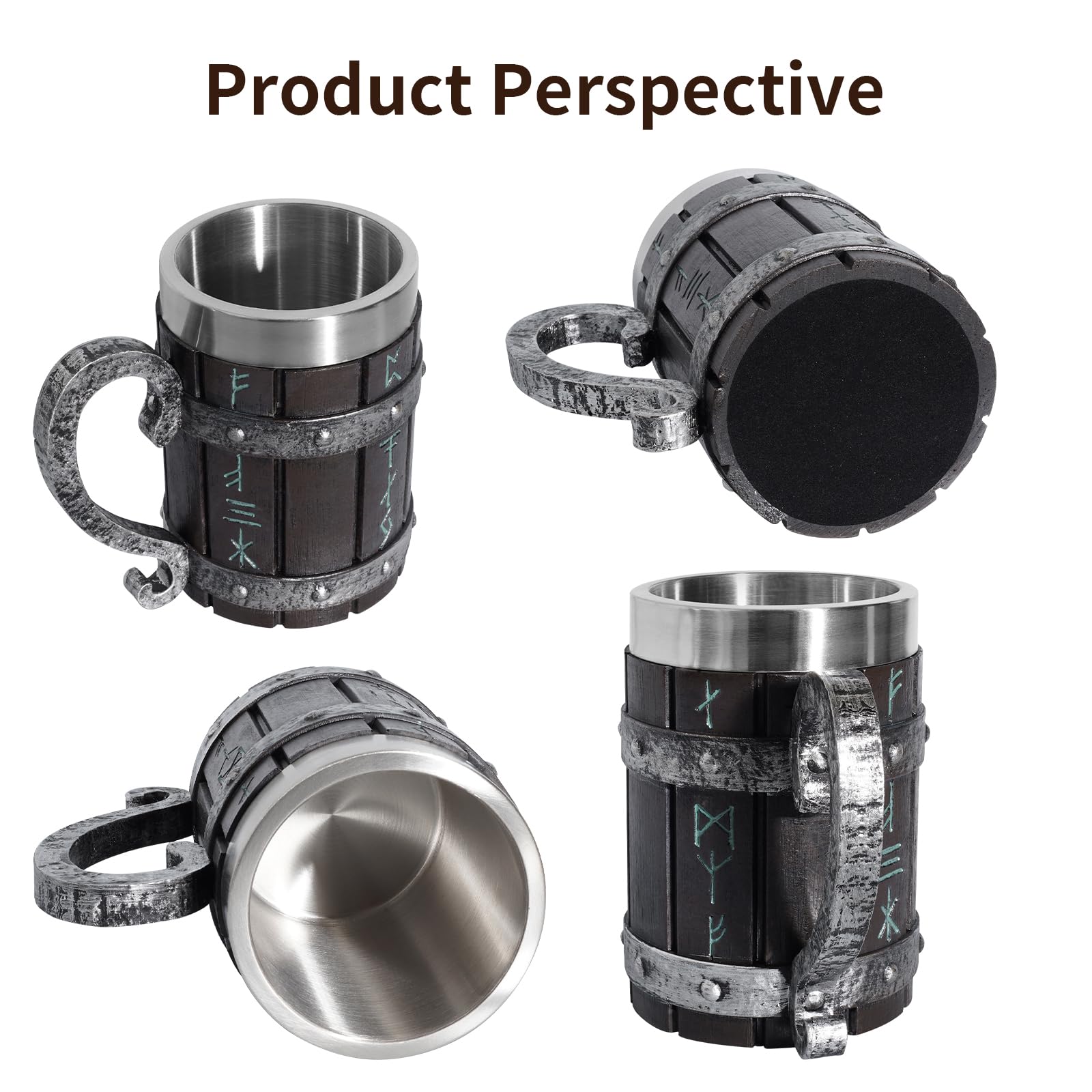LAUGOKOBE Nordic Viking Rune Mug resin outer captures textured Nordic artistry.