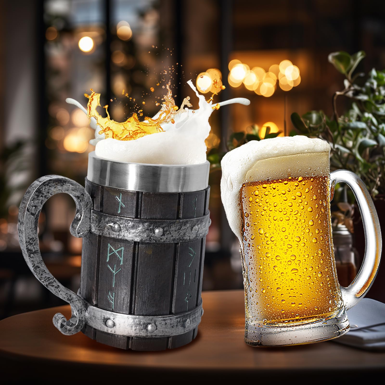 LAUGOKOBE Nordic Viking Rune Mug side view showing sturdy handle for comfortable grip.