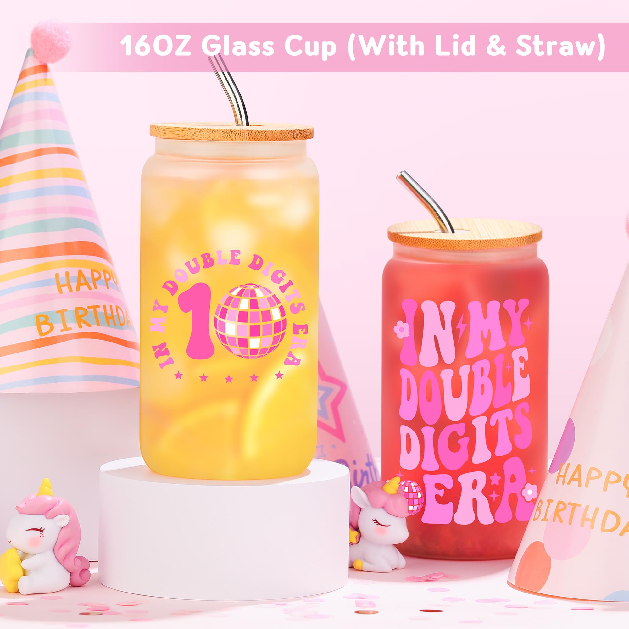 Launrada glass cup with lid and straw ready for favorite drinks and celebrations.