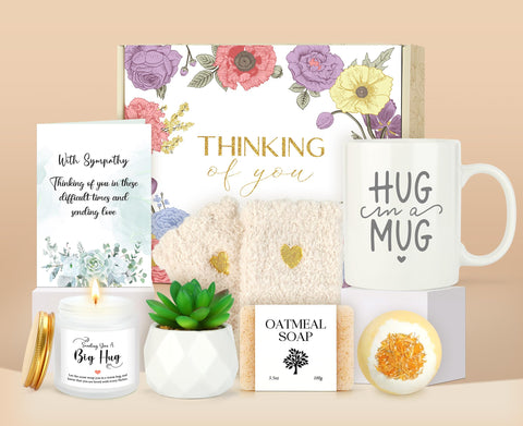 Launrada sympathy gift basket packaging showing an elegant gift box for bereavement gifts