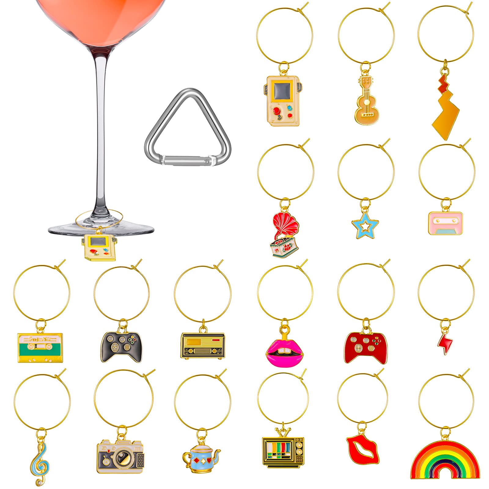 Lauwell 18-piece wine glass charms set with decorative markers for quick identification.