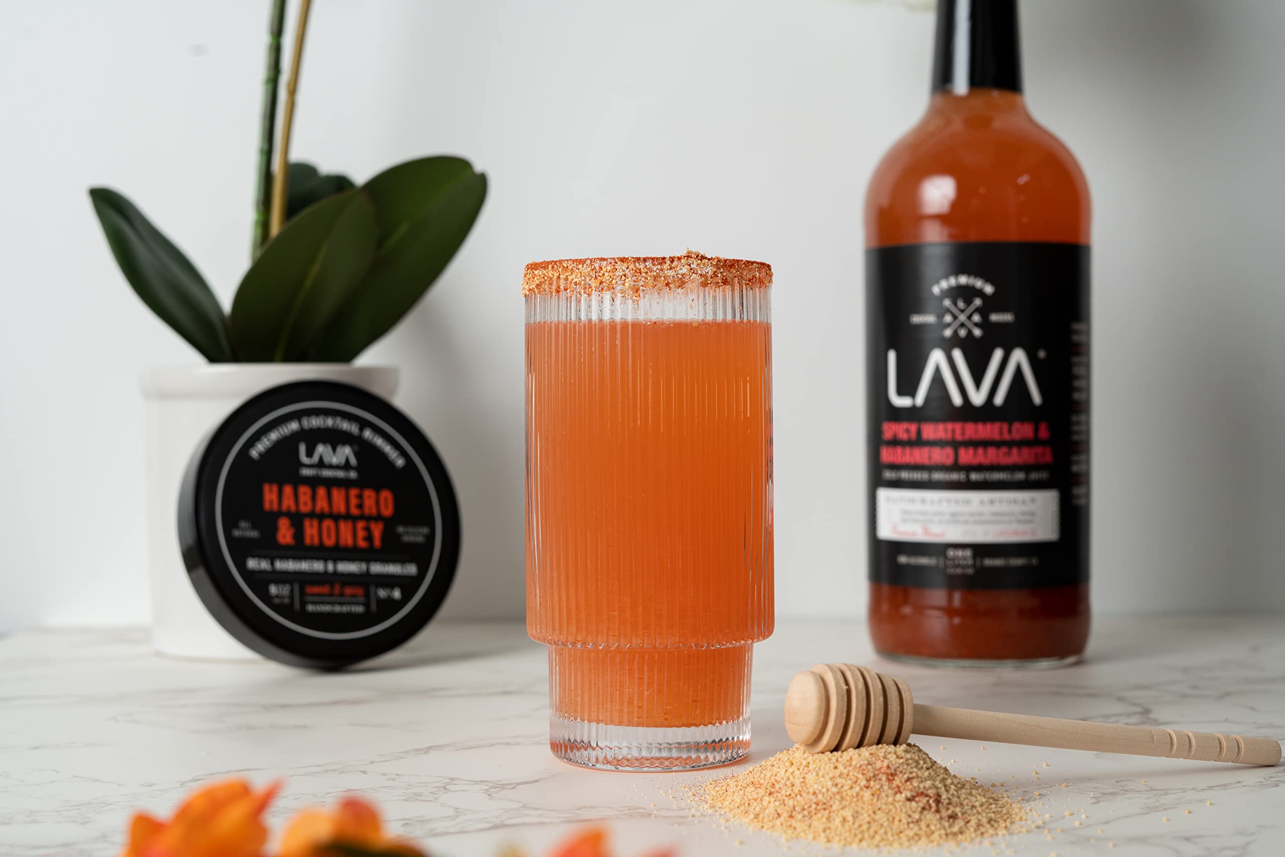 LAVA rimmer on glass with salted rim for margaritas.