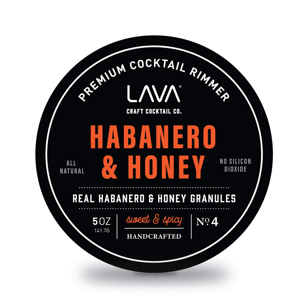 LAVA Premium Habanero & Honey Cocktail Rimmer jar front viewing premium ingredients.