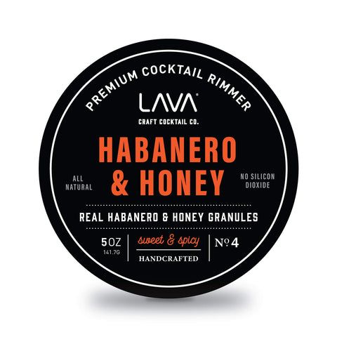 LAVA Premium Habanero & Honey Cocktail Rimmer jar front viewing premium ingredients.