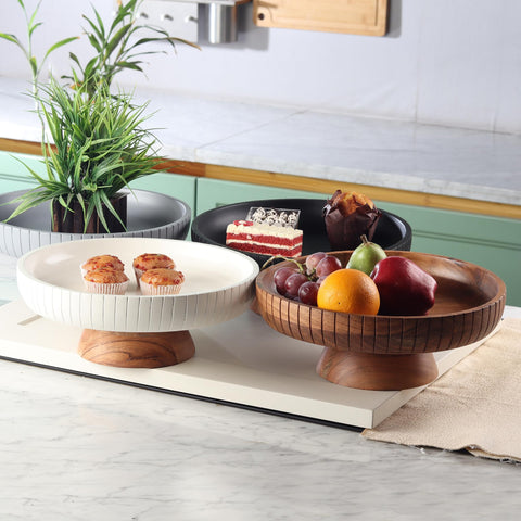 LAVAUK Mango Wood bowl on pedestal centers your dining space with natural charm