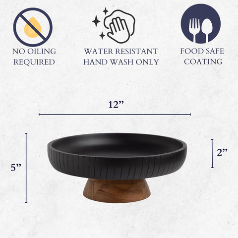 LAVAUK Mango Wood bowl with contrasting pedestal elevates decor