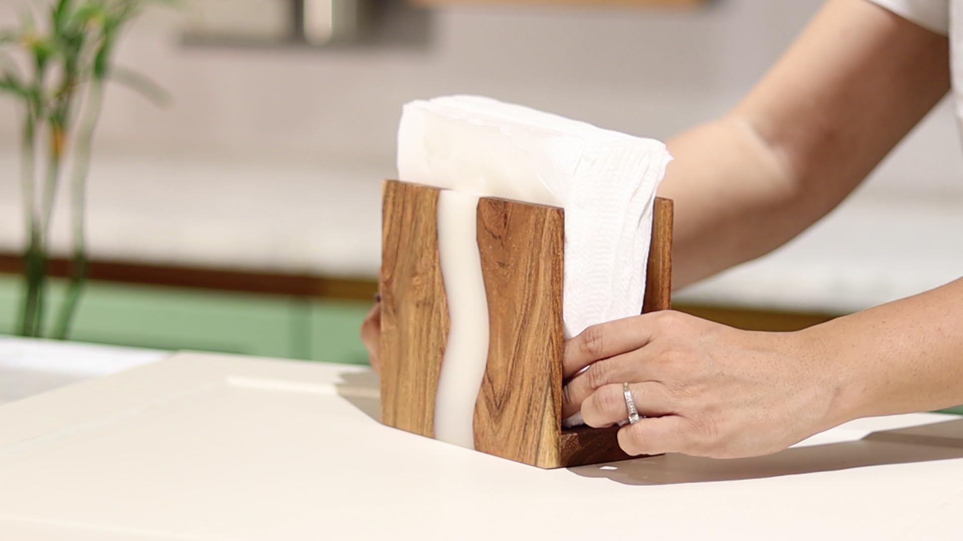 Close-up of epoxy detail on LAVAUK napkin holder for durability.