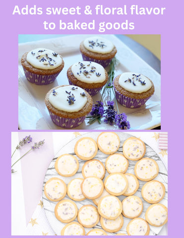 Lavender Lane farm-grown lavender stems highlight natural edible garnish.