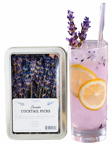 Lavender Lane organic lavender cocktail picks adorn drinks with elegant aroma.