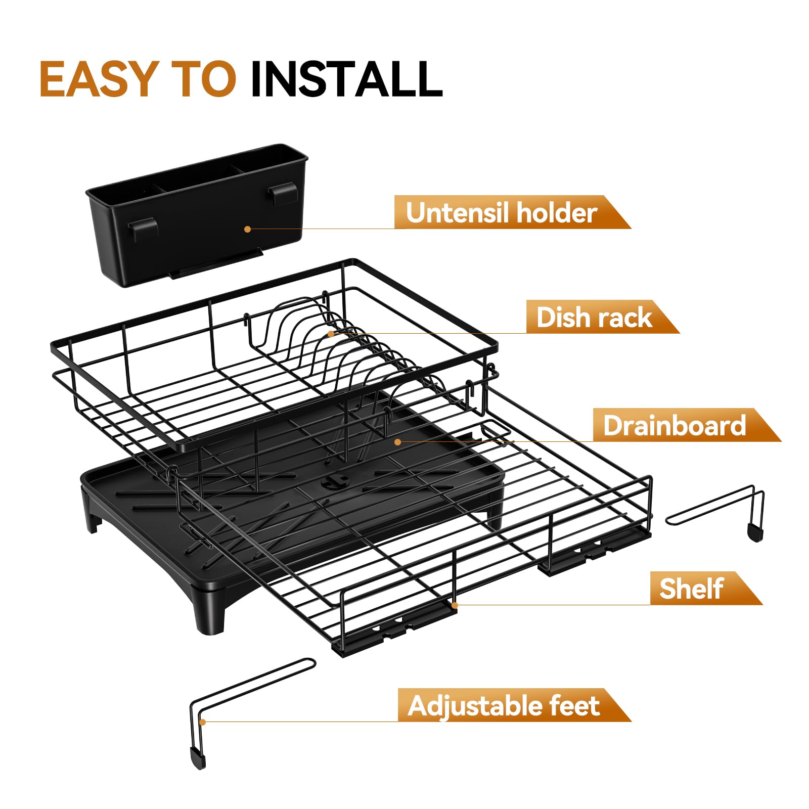 Laveshop Dish Drying Rack adjustable feet fit various sinks for stable drying