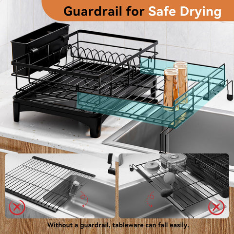 Laveshop Dish Drying Rack automatic drainage directs water into sink to keep counters dry