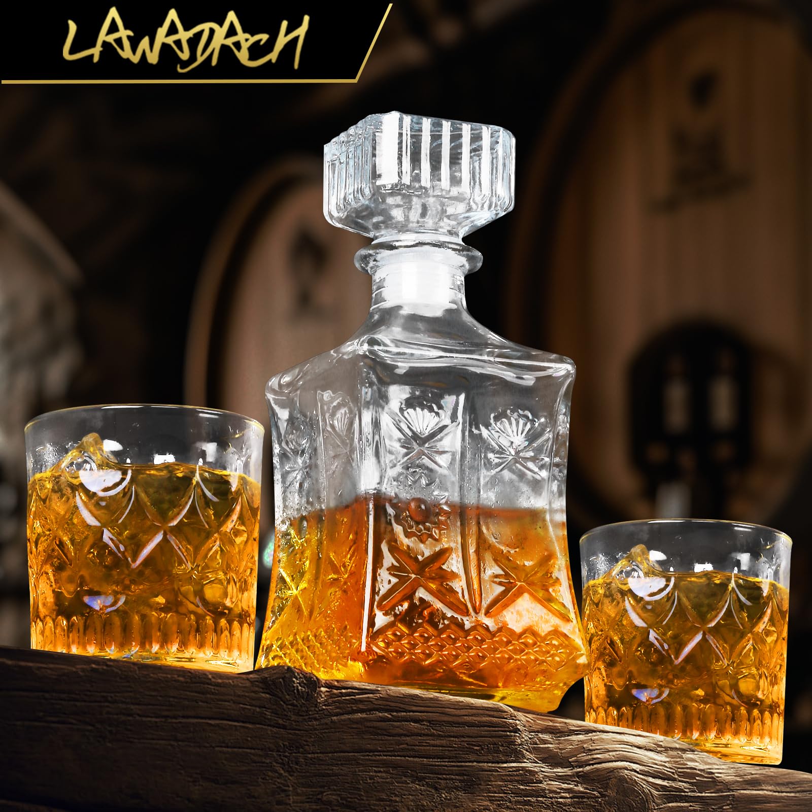 LAWADACH elegant home bar display featuring the decanter and glasses
