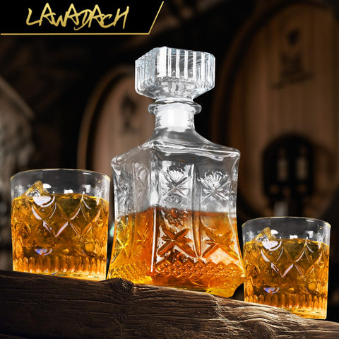 LAWADACH elegant home bar display featuring the decanter and glasses