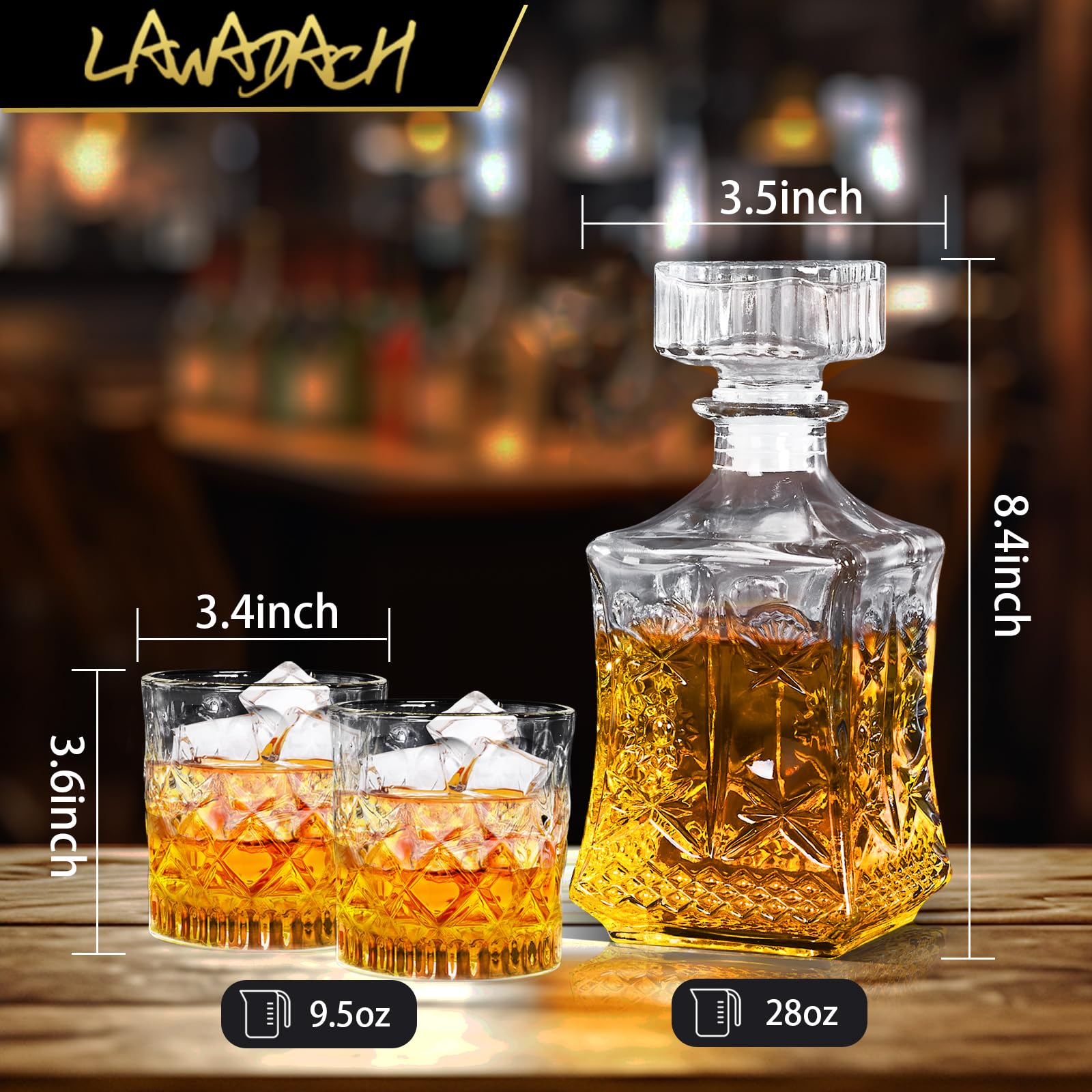 LAWADACH versatile decanter for tequila, bourbon, scotch, brandy and vodka occasions