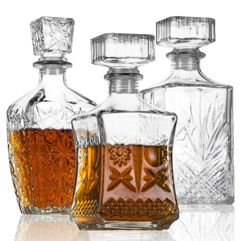 LAWADACH whiskey decanter 31oz pattern A on bar display for elegant entertaining