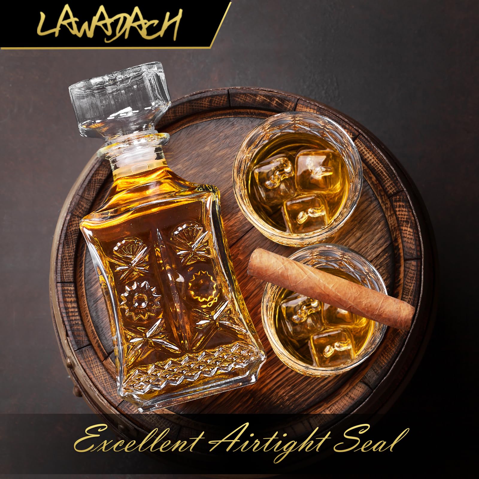 LAWADACH whiskey glasses set two paired with the decanter for sharing tastings