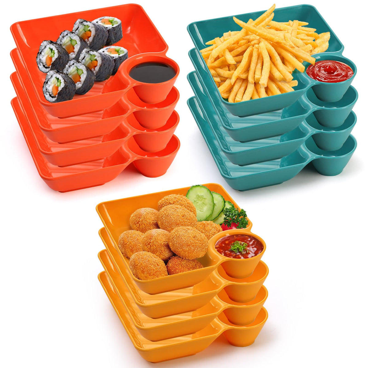 Lawei 12-piece chip and dip set with sauce grid for easy dipping.
