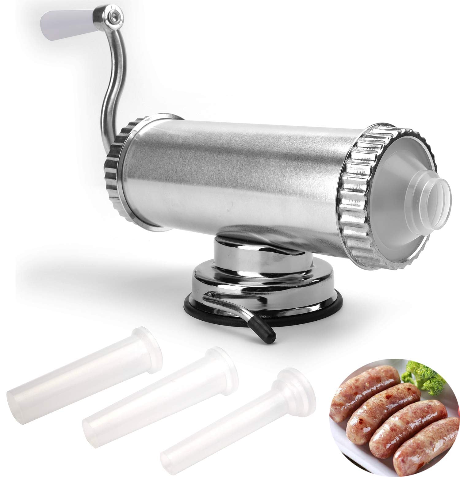 Lawei 2 LBS sausage stuffer base view showing sturdy stainless steel construction for home use.