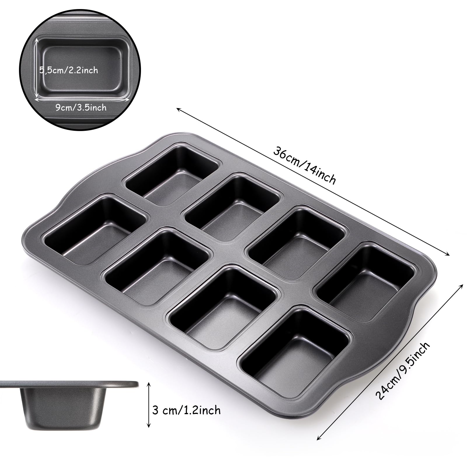 Lawei 2-pack 8-cavity mini loaf pan top view shows non-stick surface