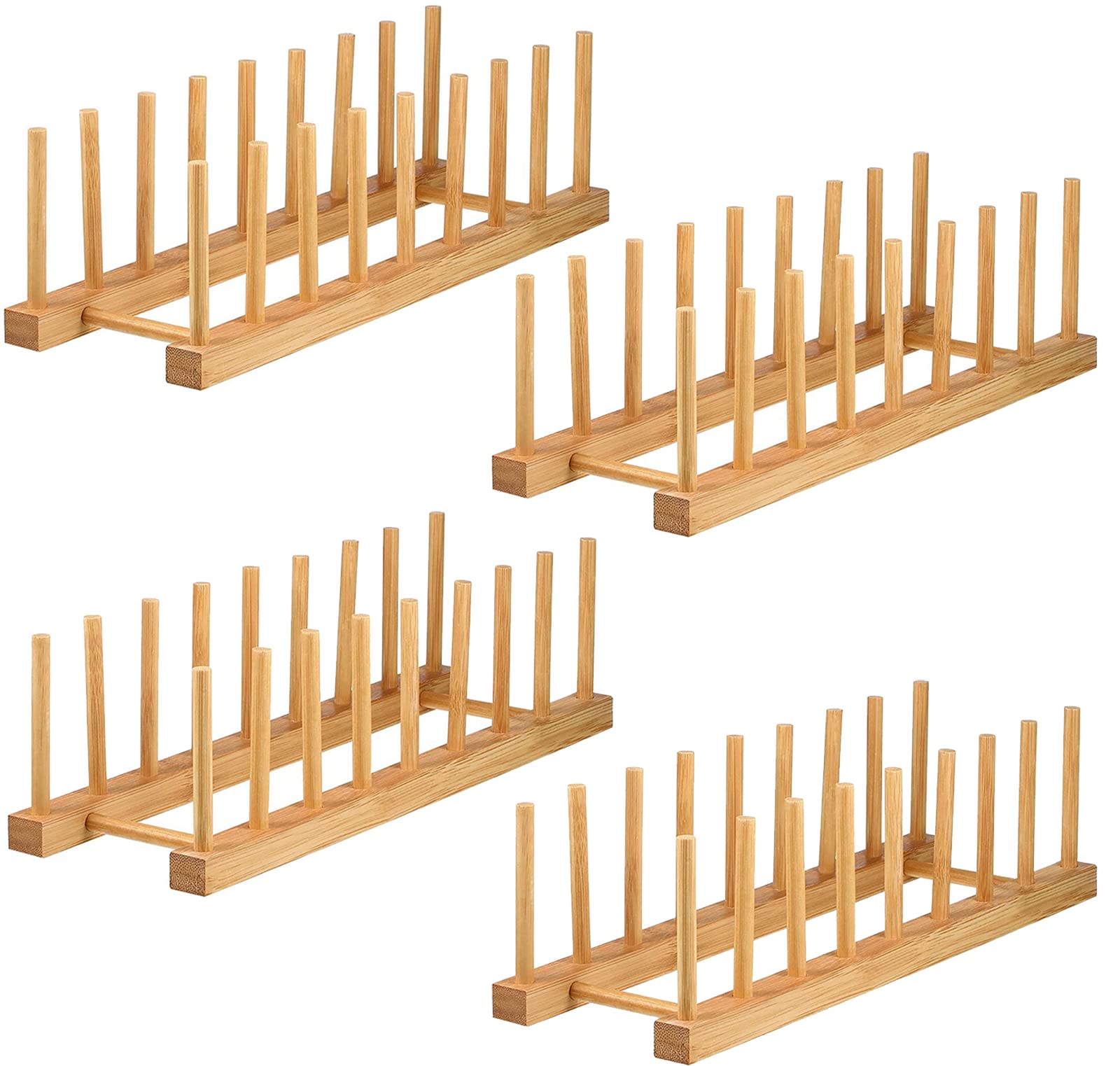 Lawei bamboo dish rack front view showing space-saving 8-slot plates setup