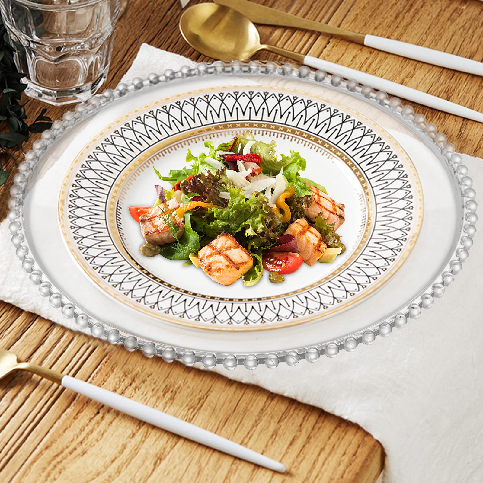 Lawei event table decor showcases charger plates pairing with napkins and centerpieces