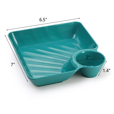 Lawei plastic dumpling plates with built-in sauce compartment for neat servings.