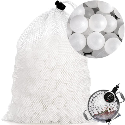 Lawei 20mm sous vide balls float in water to reduce heat loss.