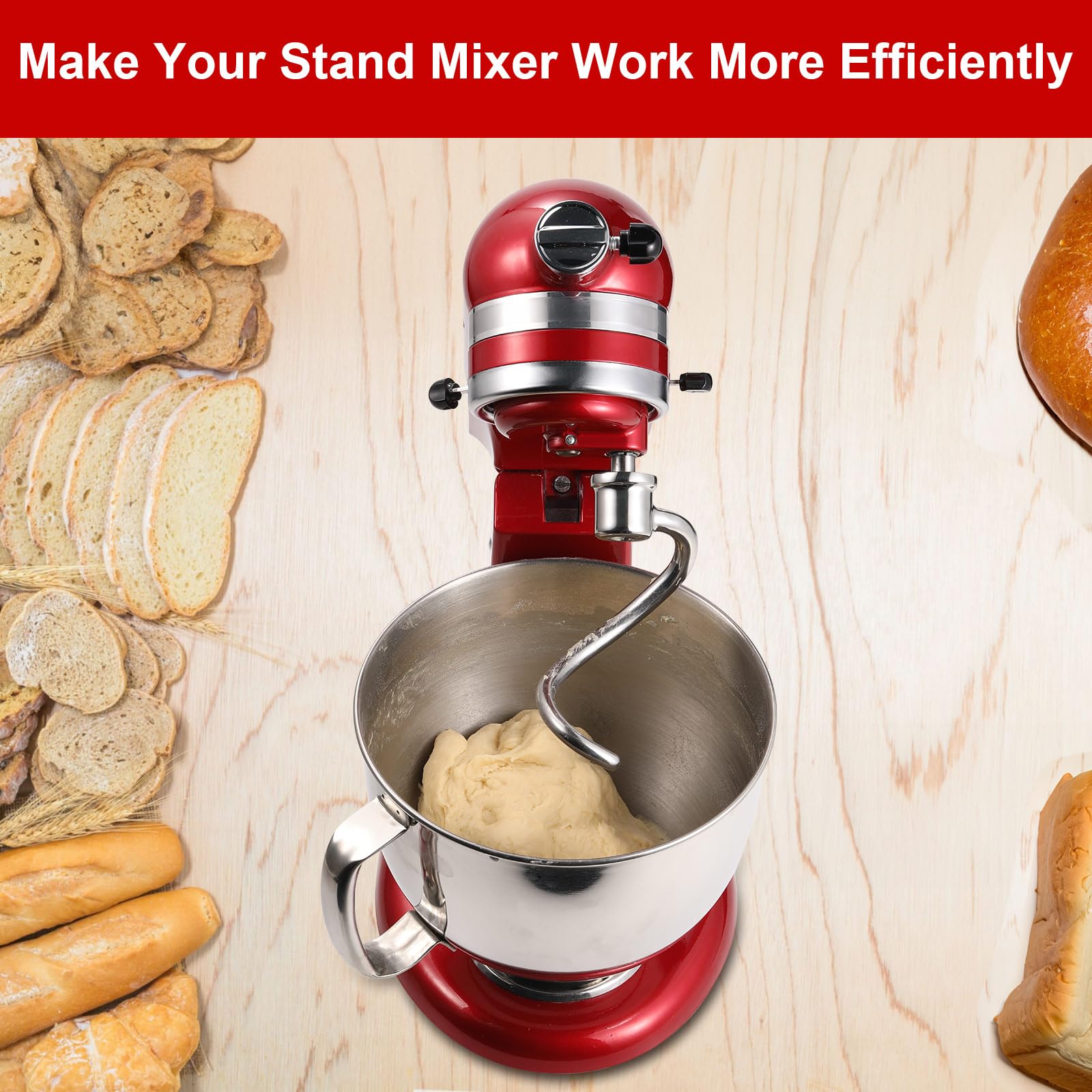 Lawenme durable stainless steel dough hook resists rust for long-lasting use.