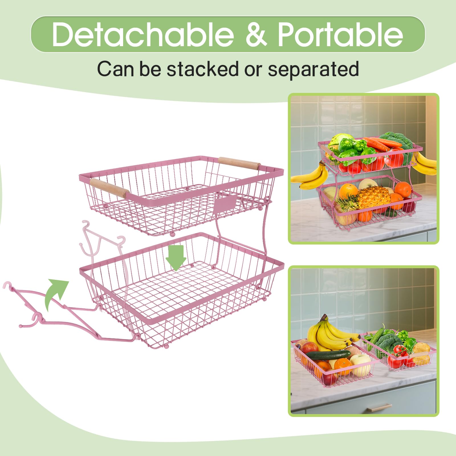 Banana hangers on a sturdy Lawhood-Mijin fruit stand for easy fruit access.