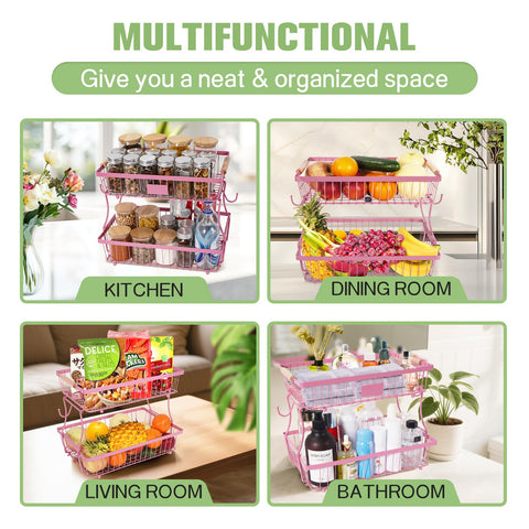 Kitchen countertop metal wire organizer from Lawhood-Mijin for produce and snacks.