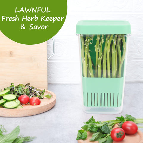 LAWNFUL herb keeper BPA-free plastic for safe fridge storage.